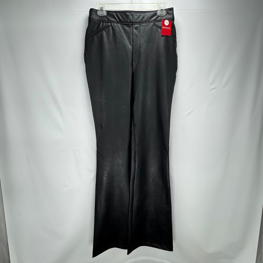 SPANX Faux Leather Black High Waisted Shaping Flare Pants